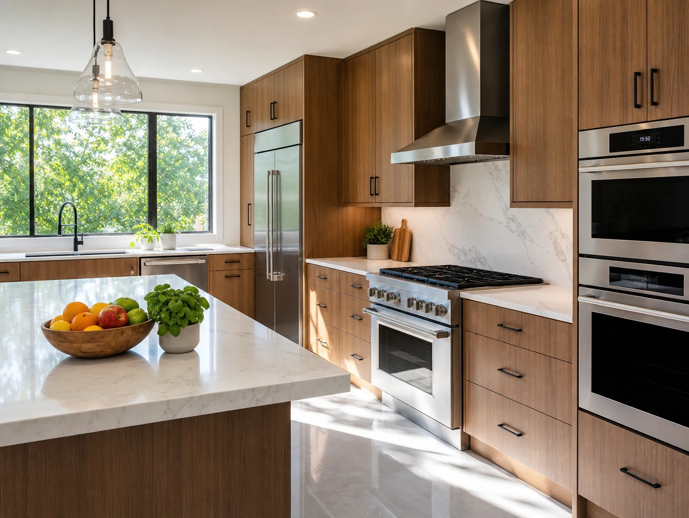 Bright, spotless modern kitchen and Dallas cleaning workspace